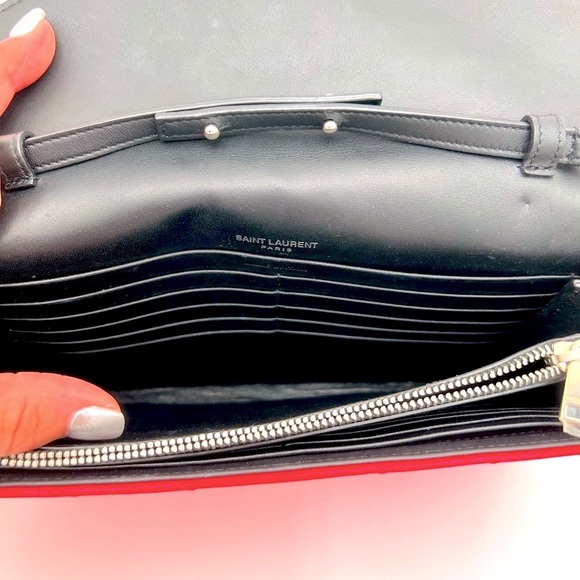 EUC YSL Cassandre neon fuchsia patent leather clutch on a chain. - Picture 8 of 11